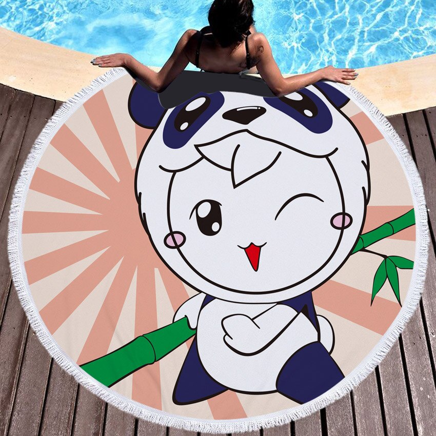 Summer Circle Thick Microfiber Round Beach Towel Shower Bath Towels Cartoon Panda Print Bohemian Cute serviette de plage ronde