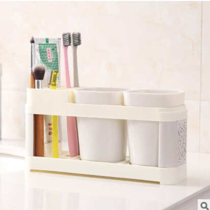 1pc badeværelser tandbørsteholder passer til tandbørste kop tandpasta bade sæt badeværelse opbevaring rack holder: 2 kop grå