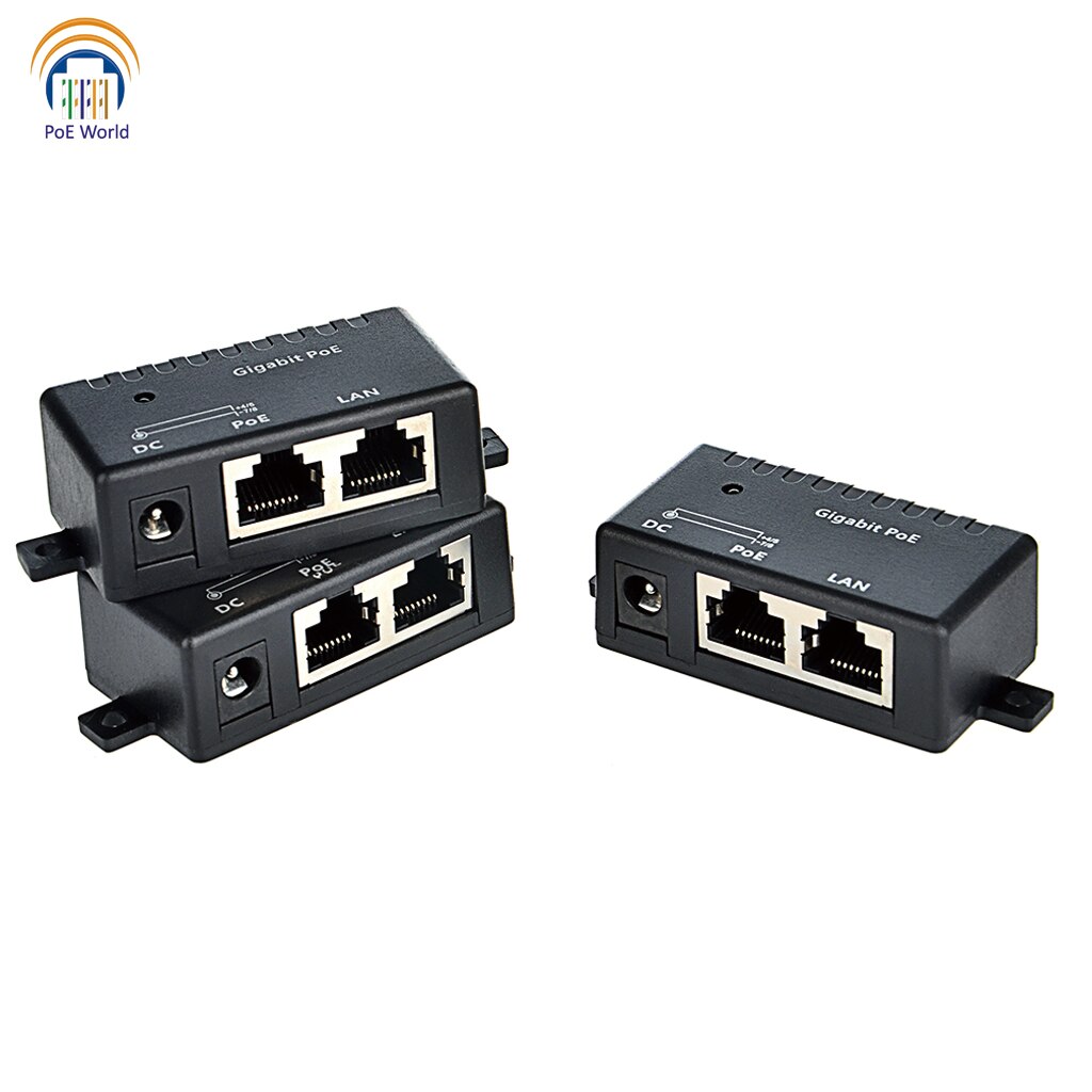 Inyector PoE 802.3af, divisor Gigabit 24V 48V, inyector pasivo con conector de RJ-45 CC de 2,1x5,5mm para teléfonos con cámara IP VOIP