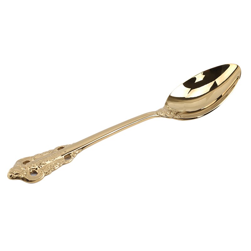Cuillères et fourchettes à Long manche | Service de table rétro Vintage en relief en or sculpté, glaces thé cuillère à café articles de table pour la maison: Meal Spoon