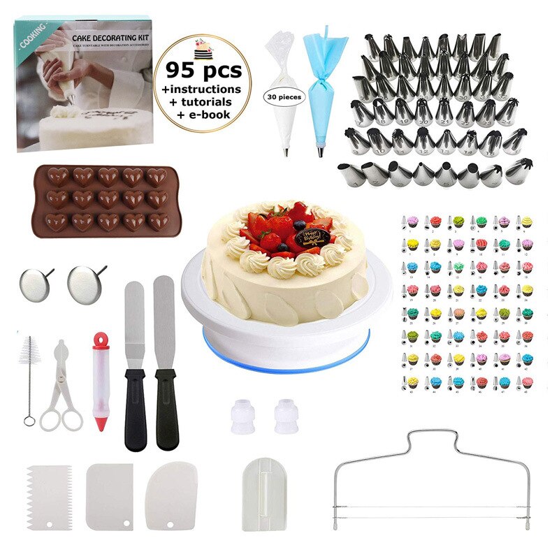 Cake Decorating Tools Set Turntable Pastry Bags Nozzle Bakware Baking Accessories Baking Tools Cake Baking Sets Baking Tool Set: 95 PCS