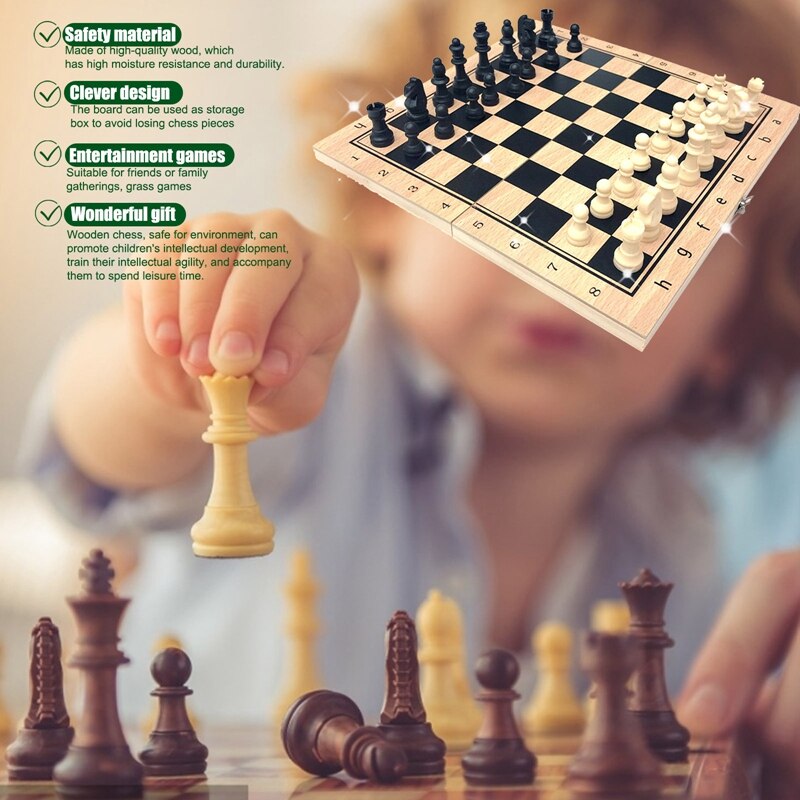 -3 In1 Wooden Chess and Checkers Set Board Games for Kids and Adults for Travel Portable Folding Chess Game Sets