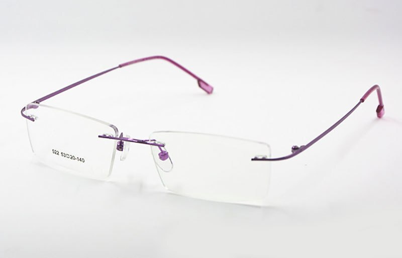 Titanium geheugen flexibel randloos montuur bril optische bril op sterkte bril voor dames en heren montuurvorm op maat: Paars