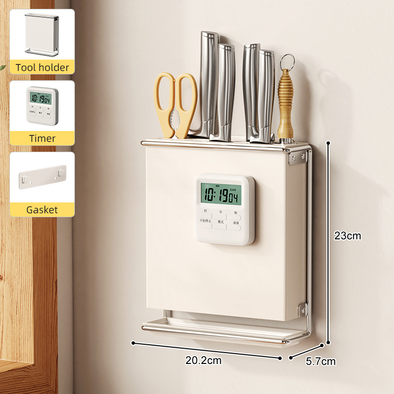 Soporte para cubiertos para encimera de cocina, montado en la pared, sin taladro, cuchillo, organizador de palillos, estante de almacenamiento de drenaje para utensilios de cocina: Amarillo claro
