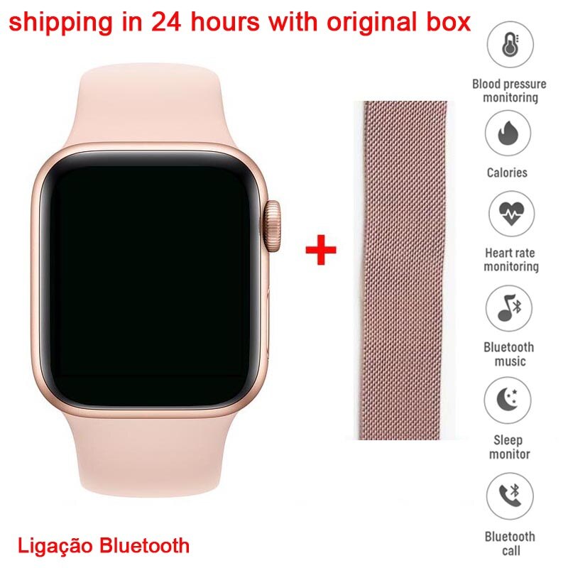 Iwo 10 t500 relógio inteligente tela sensível ao toque completa mtk2502 smartwatch monitor de freqüência cardíaca relógio de pulso 44mm iwo 12 vs t500s: pink add pink