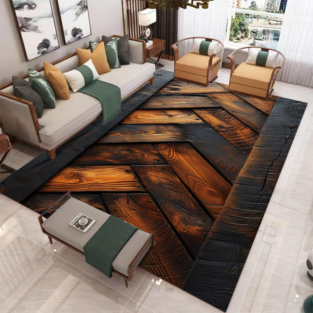 Holz gemusterter Teppich Baum Holzboden Teppich Wohnzimmer Dekoration Teppich Heimat Dekor Teppich Anti-Rutsch-Fußmatt Eingangsteppich: 150X220cm / Burgunderrot