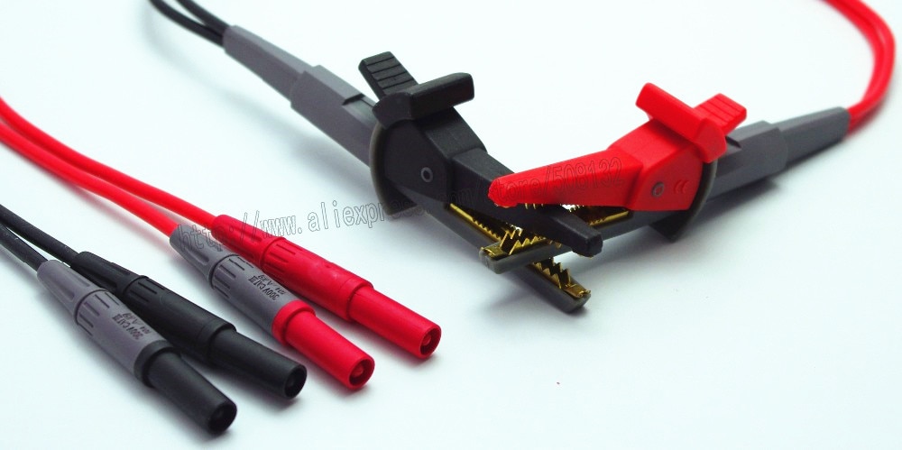 LCR Meter Tester 4 Wire Test Leads Lead Terminal Kelvin Clip Alligator with Banana Plug
