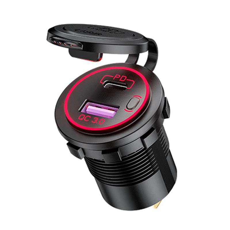 Wasserdicht 12V 24V QC 3,0 Typ C Dual USB PD Schnelle Auto Ladegerät mit Energie Schalter für Lkw motorrad Marine Stiefel SUV ATV Cellphon: rot A