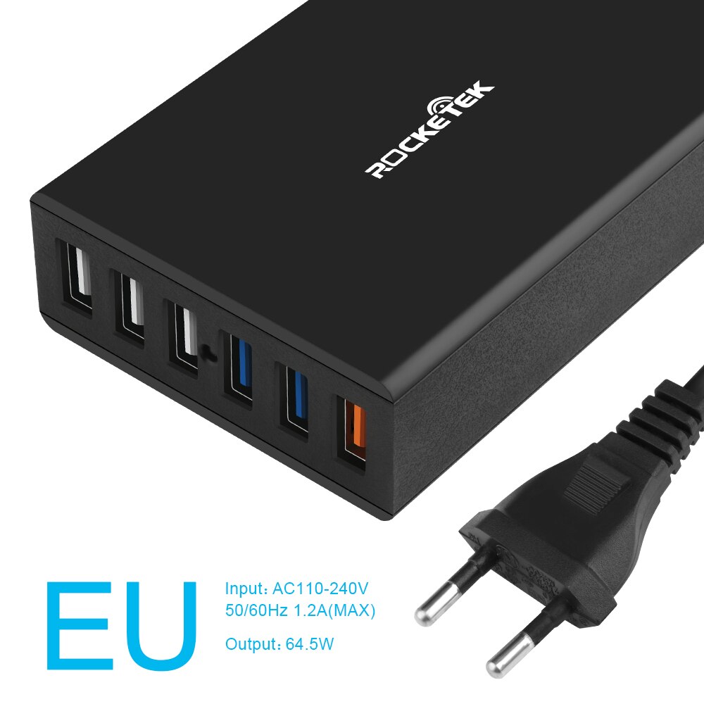 Rocketek carga rápida 3.0 carregador 6 usb inteligente turbo rápido carregador móvel para iphone7 samsung galaxy s6 xiaomi ue compatível 2.0