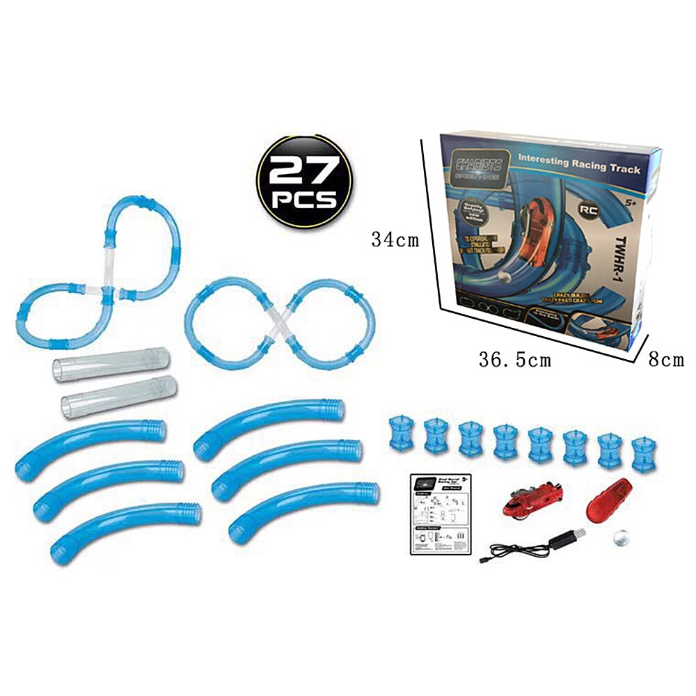 Kinderen educatief gemonteerd afstandsbediening rail auto elektrische lichtgevende high-speed pijpleiding track concurrerende racing