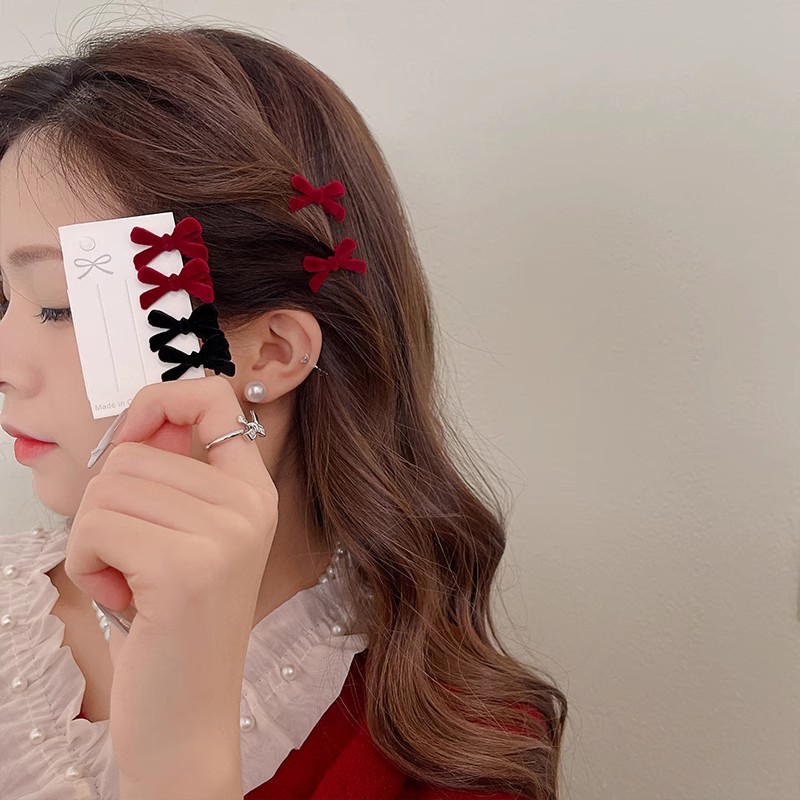 Mini grampos de cabelo com laço de veludo vermelho para meninas, cor doce, veludo, laço pequeno, grampos de cabelo, acessórios para cabelo