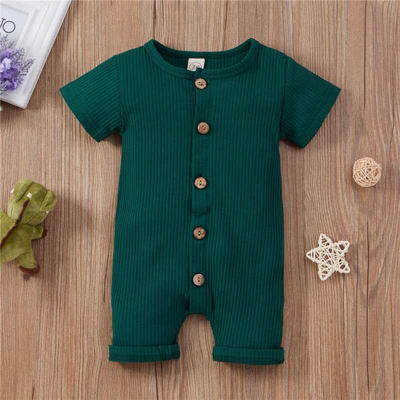 Bbay Boys Girls Casual Romper Solid Color Round Collar Short Sleeve Jumpsuits One-pieces for Boys and Girls Infant Clothing