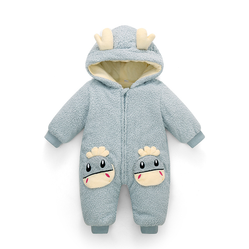Otoño Invierno general para niños infantil de algodón engrosada ropa con capucha de bebé de dibujos animados niños niñas mono ropa para bebés: LIGHT GRAY / 90(9-12Months)