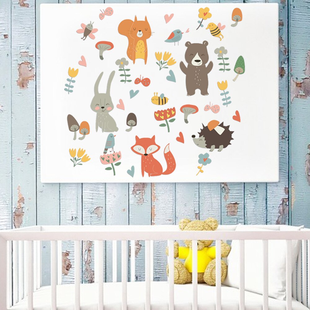Animal Party Forest Kids Room Wall Stickers Removable Nursery Decor Kindergarten Art Kids Wallpaper Posters Home Decoration