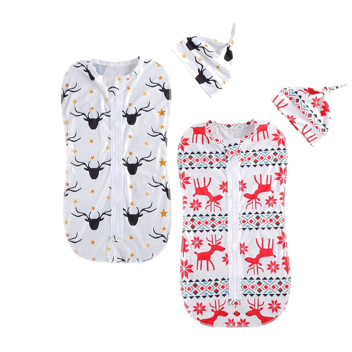 Baby & Kinderen Kerst Baby Baby Meisjes Jongens Sleepbag 2 Stuks Set Rendier Print Rits Sleepbag + Hoed 0-6M Pasgeboren