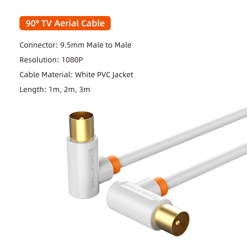 CABLETIME 90 stopni kabel antenowy robić telewizora 1080P M/M 3C2V kabel kabel wideo telewizja wysokiej rozdzielczości antena HD TV STB kabel cyfrowy: 3 m
