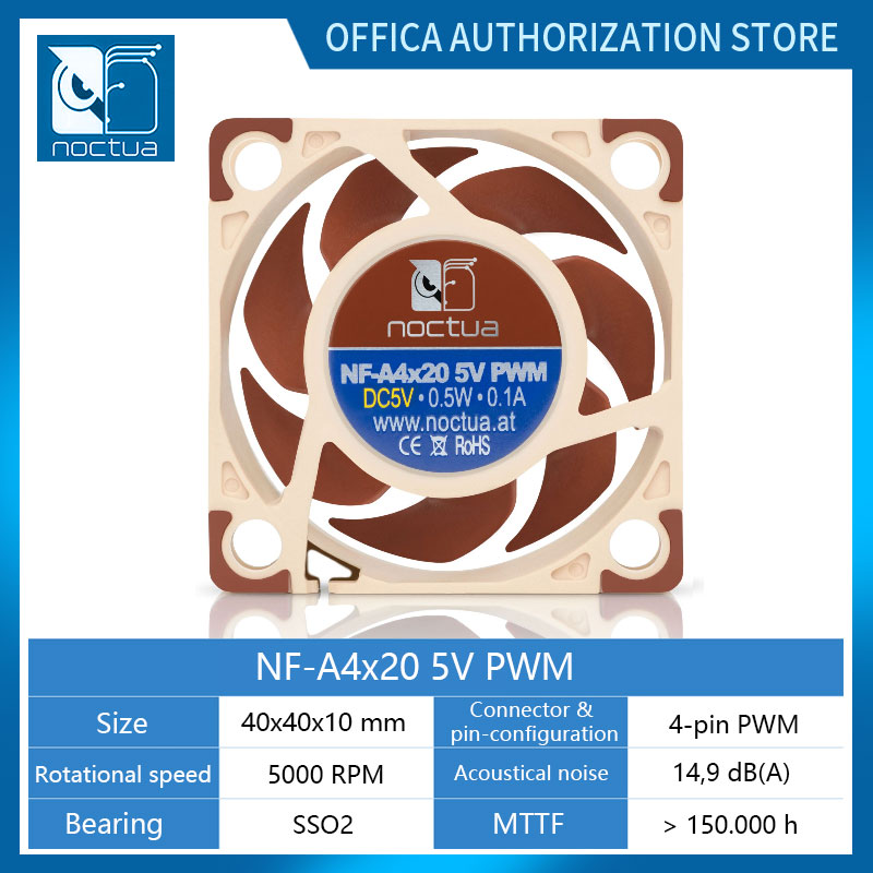 Noctua NF-A4x20 5V 4-Stift-PWM-Lüfter 40x40x20mm Computergehäuselüfter PWM Intelligente Temperaturregelung Ultrakleiner Lüfter