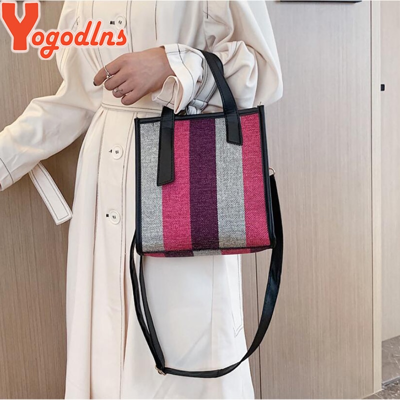Yogodlns Boodschappentassen Voor Vrouwen Lady Gekleurde Strepen Canvas Tas Grote Capaciteit Tas Voor Vrouwen