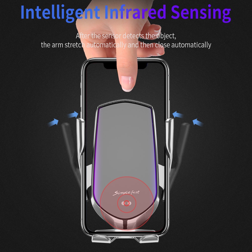 10W Qi Auto Draadloze Oplader Infrarood Sensor Automatische Spannen Snel Opladen Auto Telefoon Houder Voor iPhone 11 XS XR samsung S10 S9