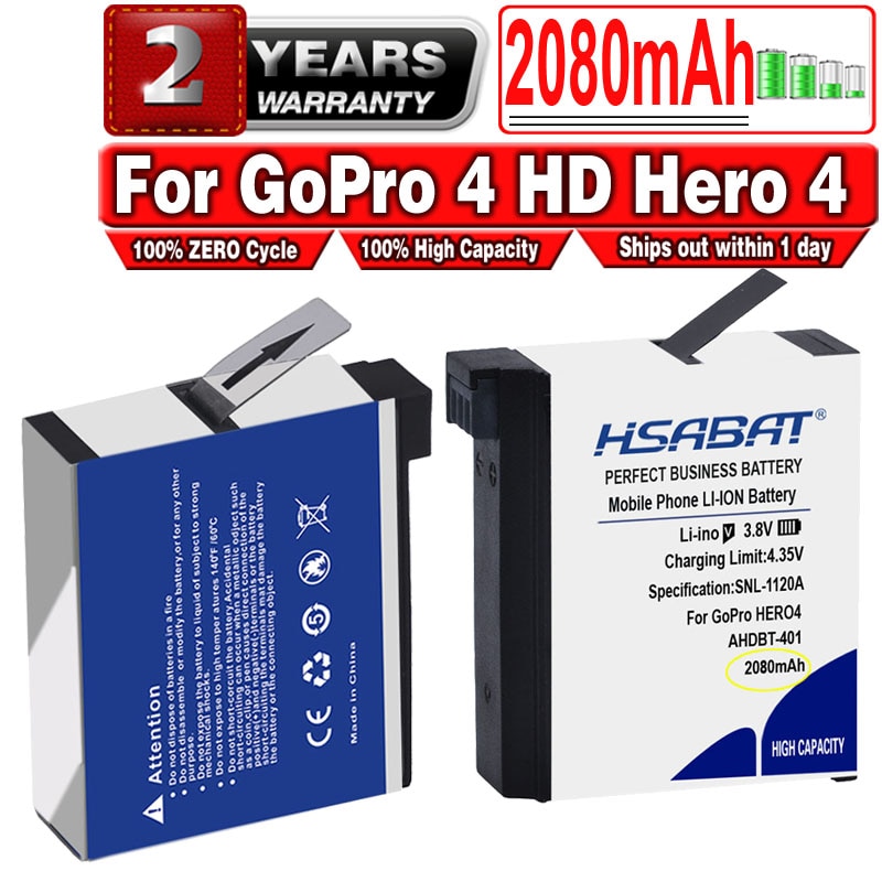 Hsabat Ahdbt 401 2080Mah Voor Go Pro AHDBT-401 AHDBT401 Li-Ion Digitale Camera Batterij Voor Gopro 4 Hd Hero 4 hero4
