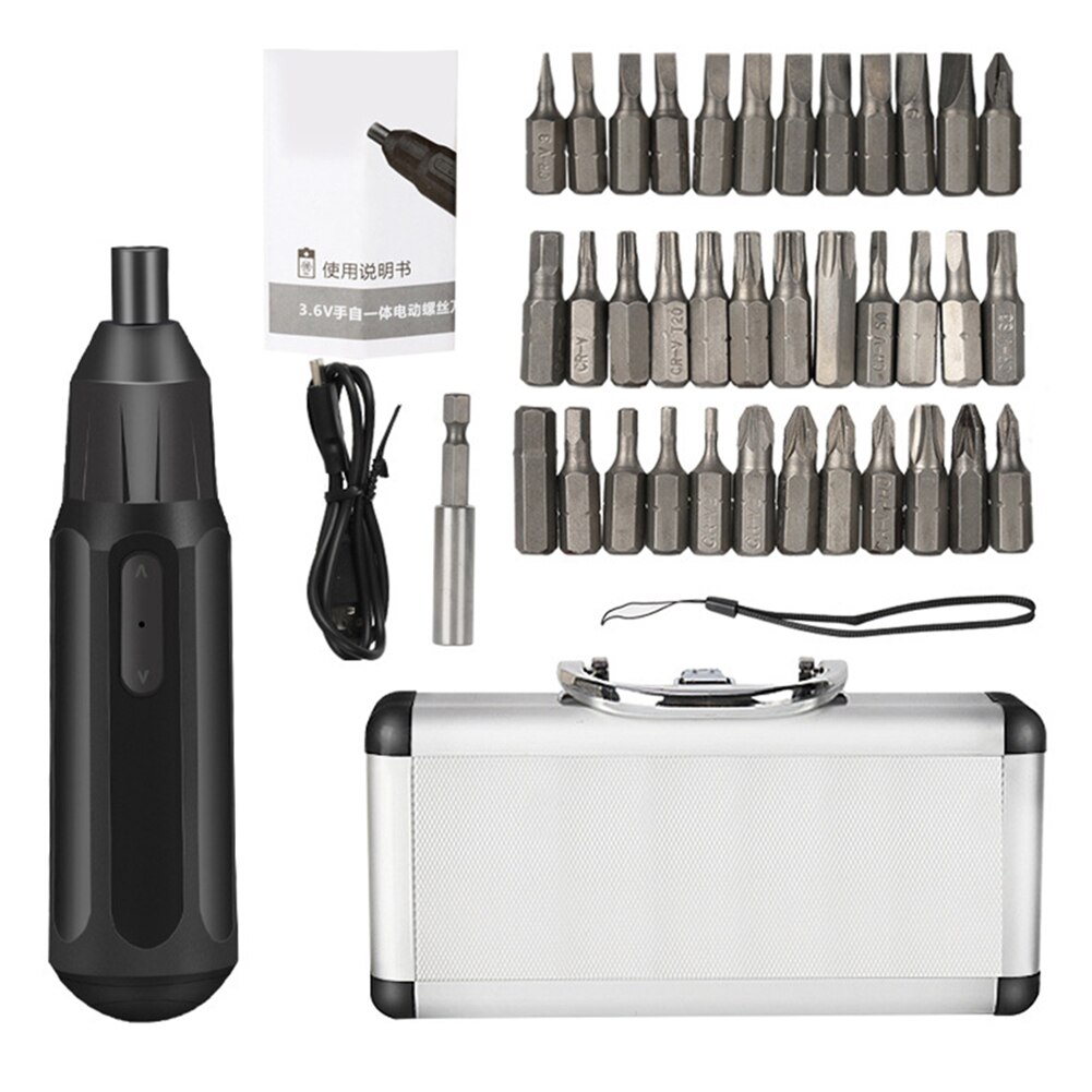 3.6V Ergonomic Home USB Rechargeable Battery Operated Portable S2 Screw Bits Manual Electric Screwdriver Repair Labor Saving