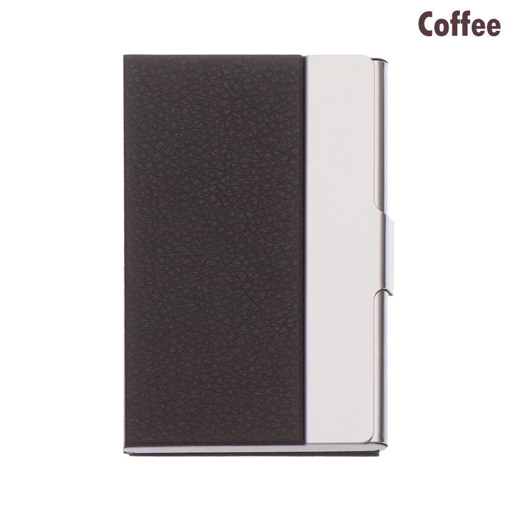 1 pc unisex visittkortholder pu skinn solid visittkort etui metall lommebok vanntett rustfritt stål kredittkortholder: Kaffe