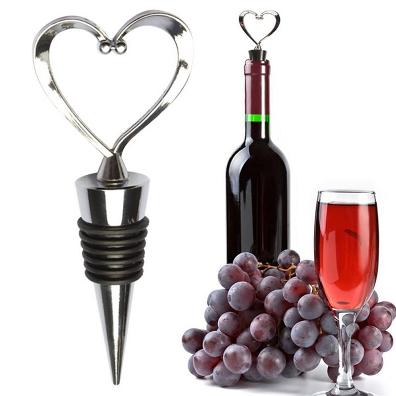1PCs Stainless Steel Heart Wine Stoppers Champagne Wine Bottle Stopper Year Valentines Wedding Favors Cork Corkscrew