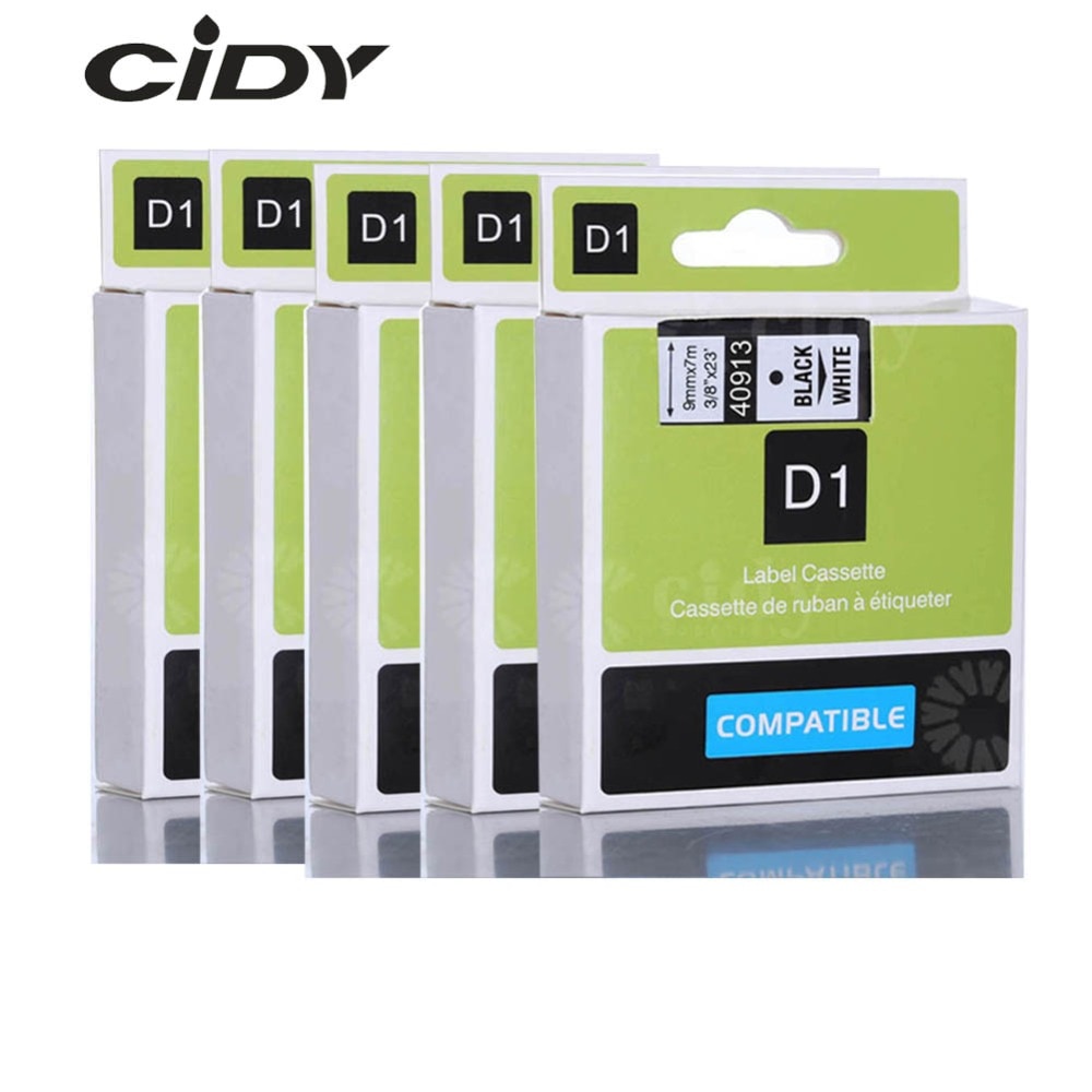 cidy 5pcs Compatible Dymo Labelmanager 9mm D1 Black on white Dymo Maker 40913 Label Tape Cartridges Factory Supply