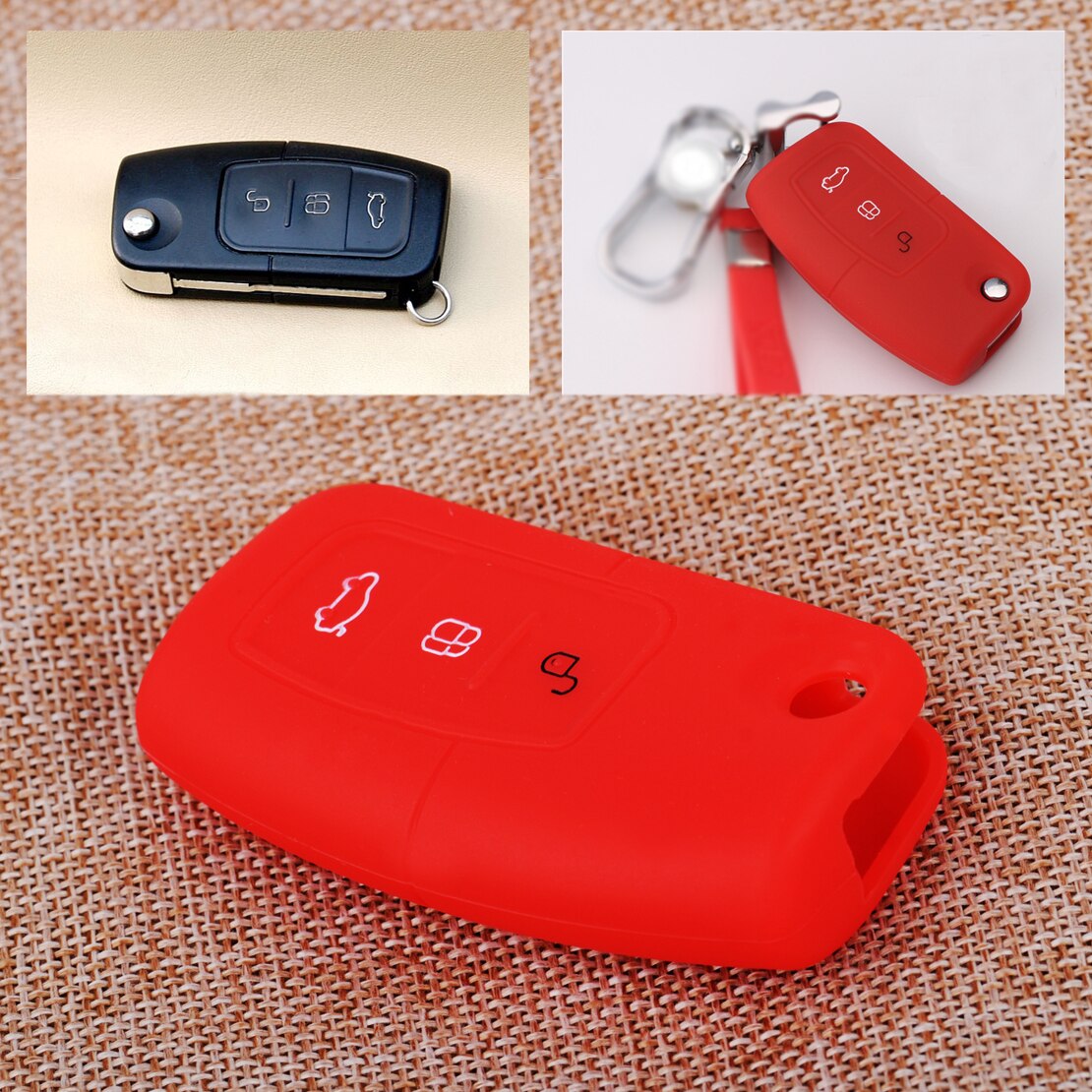 CITALL coque de boîtier porte-clé à distance à 3 boutons couvercle en Silicone pour Ford Focus MK2 Fiesta Mondeo Kuga c-max s-max clé à ouverture rabattable seulement