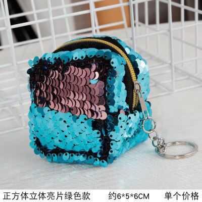 Cube Children's Coin Bag Change Color Sequins Mini Wallet Women Bling Mini Purse Sequin Bag Key Chain Pouch Small: Green