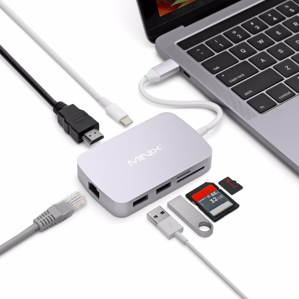 Minix neo c tipo-c adaptador multiport com hdmi-saída compatível 4k gigabit ethernet USB-C para carregar compatível com macbook