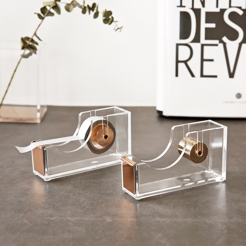Luksus rosa guld tape dispenser akryl malertapeskærer washi tape opbevaring organizer selvklæbende tape holder