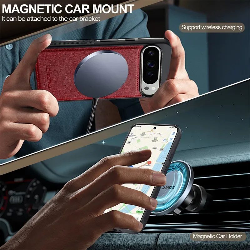 MagSafe Magnetic Flip Leather Phone Case for Google Pixel 9 Pro XL 8 7 8A 7A Detachable Wallet Card Pocket Back Cover Cpque Etui
