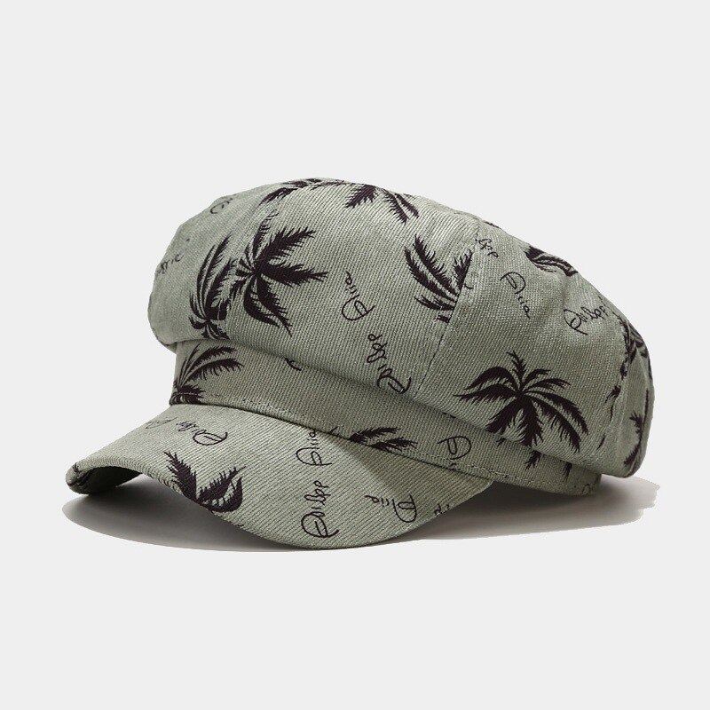 Ldslyjr-Gorra con estampado de coco para pintor, gorro de pintor informal con visera octogonal, unisex, algodón, 21 unidades: Verde militar