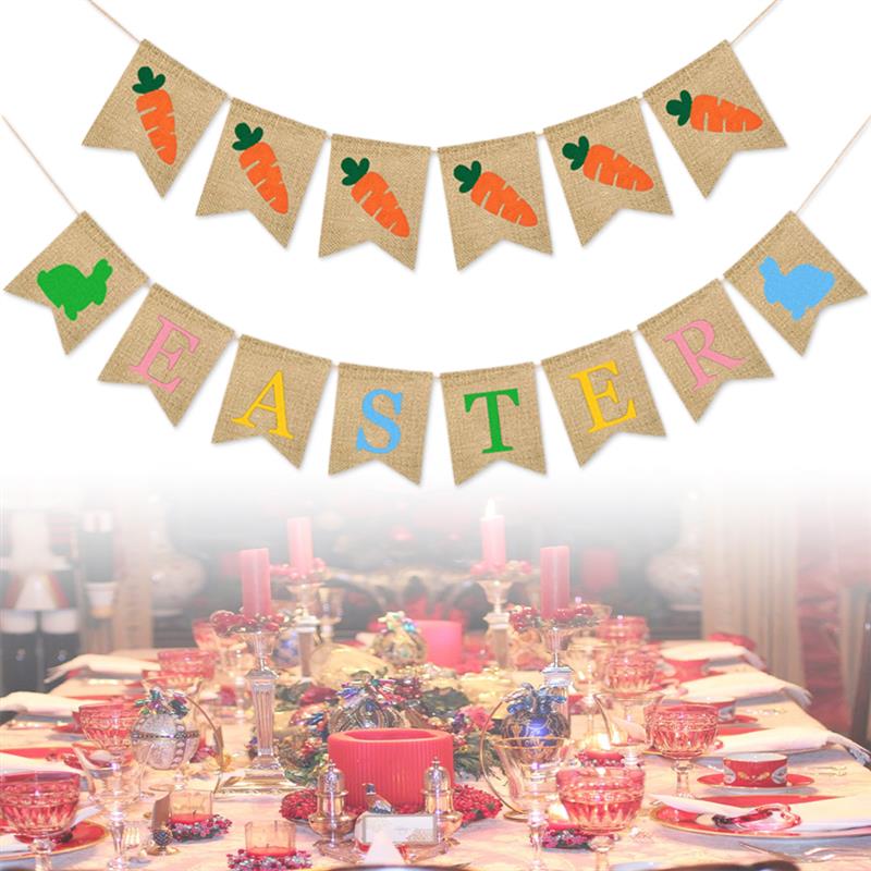 Easter Banner 1PC DIY Decoration Linen Easter Flag Carrot Banner Easter Banner Beautiful For Birthday