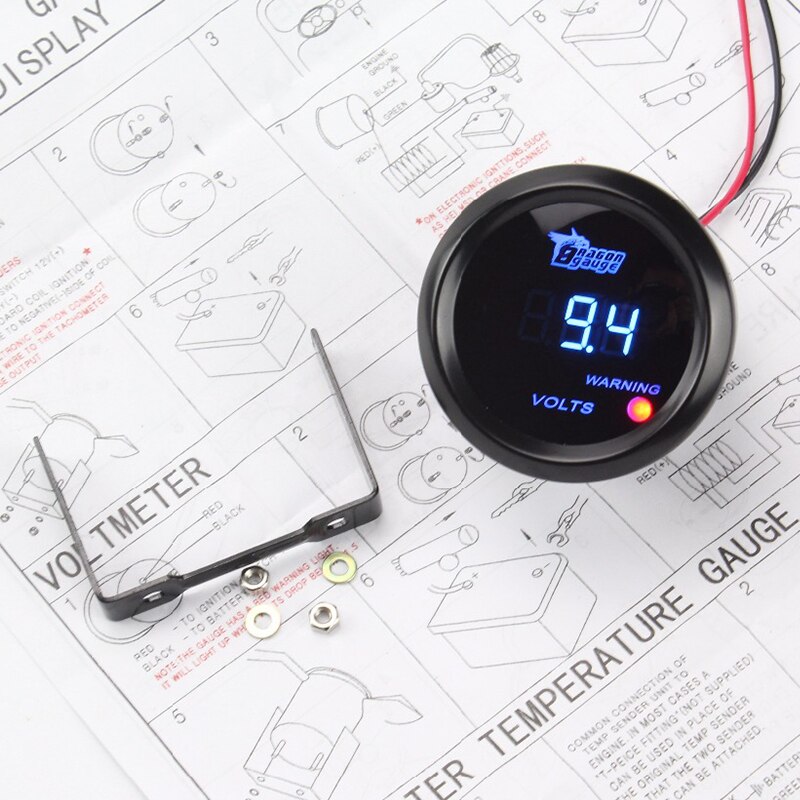 Voltage Gauge Auto Gauge 2 "52mm VOLT Gauge Auto Voltage Meter Blauwe LED Zwarte Shell Automotive Meters Digitale display 12V Voertuig