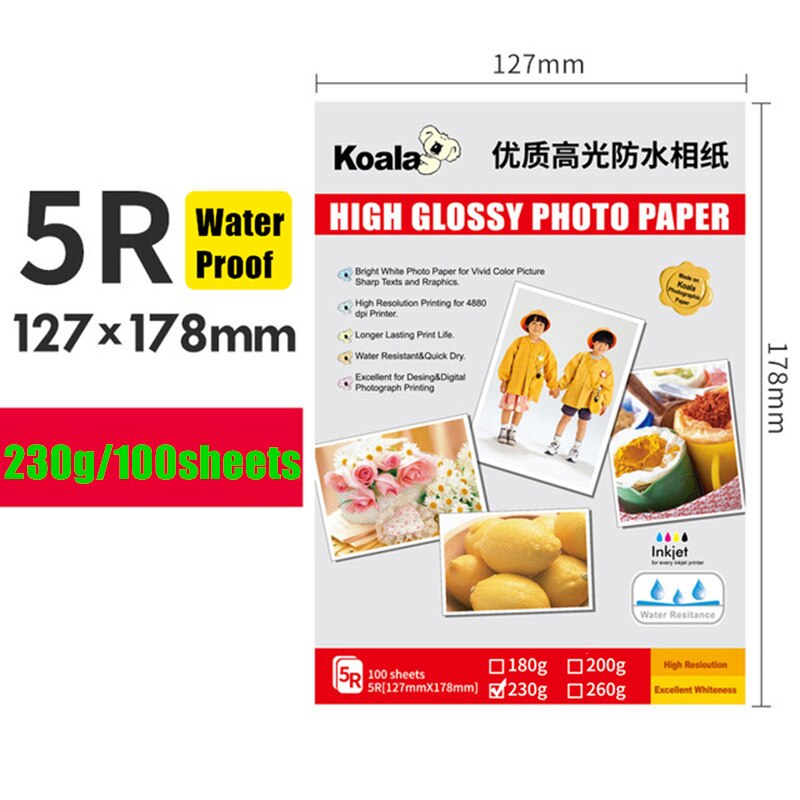 100Sheets 5 Inch 6 Inch 7 Inch Photo Paper 3R 4R 5R Photo Studio Paper 20 Sheets A4 Glossy Photo Paper Suitable For Album Photos: 5R 230g 100sheets