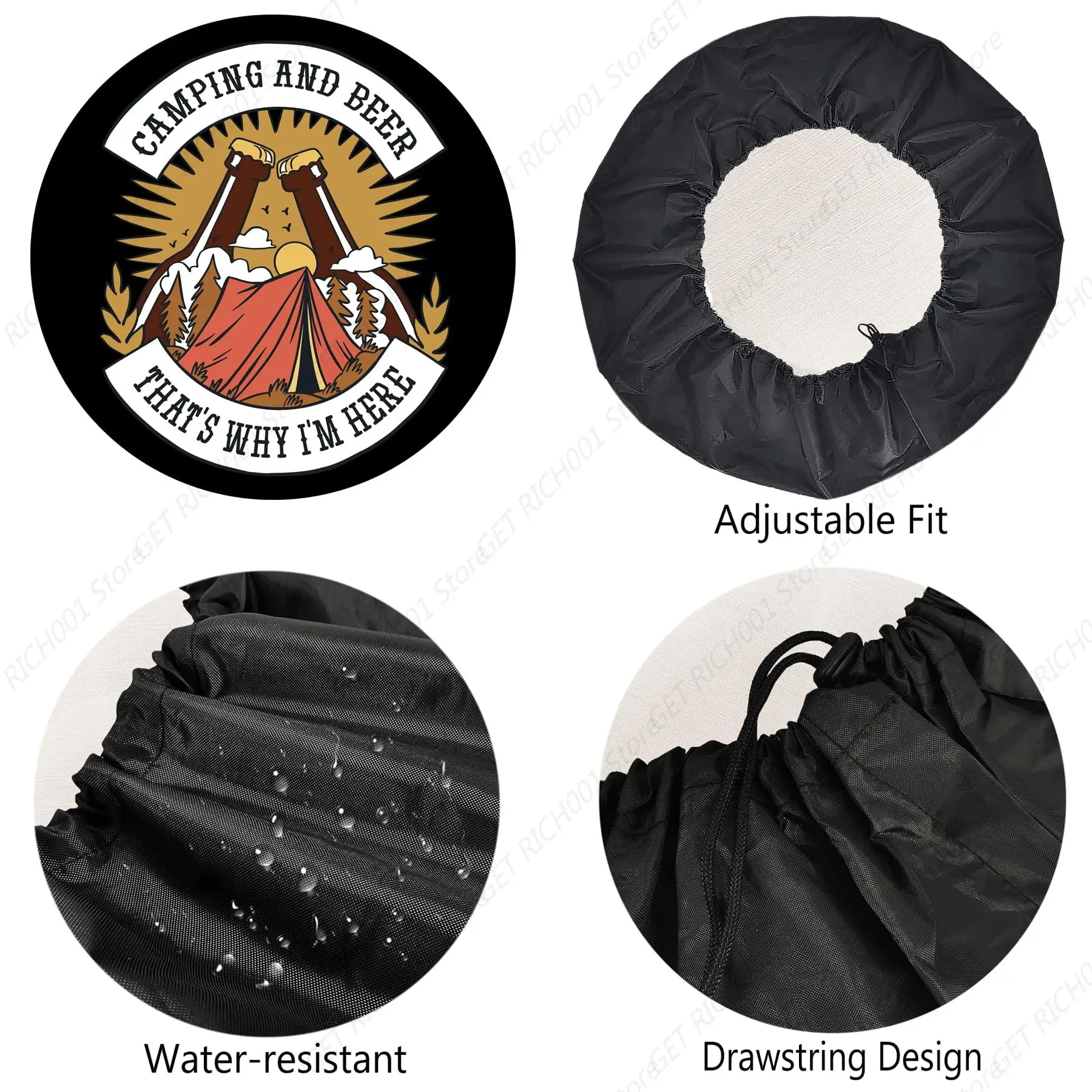 Spare Tire Cover Funny Camping and Beer RV Tire Covers Weatherproof Dust-Proof Universal for Trailer CRV SUV Camp Travel Trailer