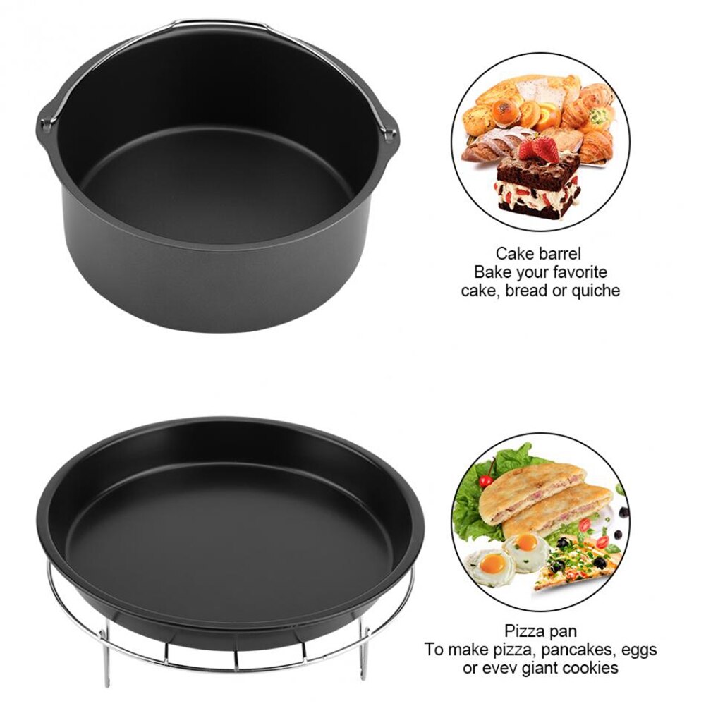 EAS-7 Inch Fryer Accessory 3 In 1 Multifunctional Air Fryer Accessories Set Kit Parts Bread Shelf Cake Barrel Pizza Pan