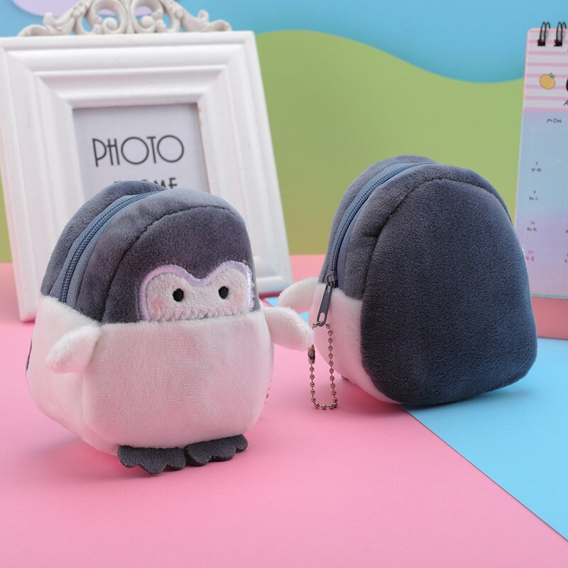 Monedero de pingüino de pelo bonito suave para niños y niñas, Mini cartera con línea de datos, monedero Neutral: 1