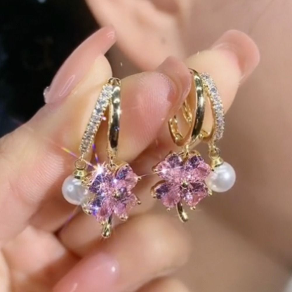Boucles d'oreilles Germanium magnétothérapie lymphatique pour la perte de poids, cristal violet, fleur à quatre feuilles, perle, nouvel accessoire d'oreille de luxe léger: Violet