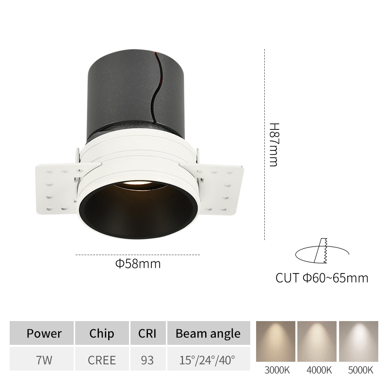 Scon rahmenlose LED-Scheinwerfer nach Hause eingebettet Mischungen chutz Wohnzimmer Schlafzimmer ohne Haupt lampe Voll spektrum Schutz Nieder hell: Blau / 3w