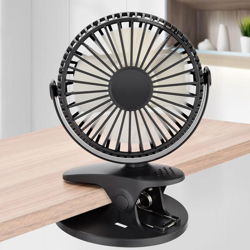 360° Rechargeable USB Clip On Mini Desk Fan Black Portable Table-Top Fan Adjustable Degree Rechargeable Fan Desk Mini Rotation