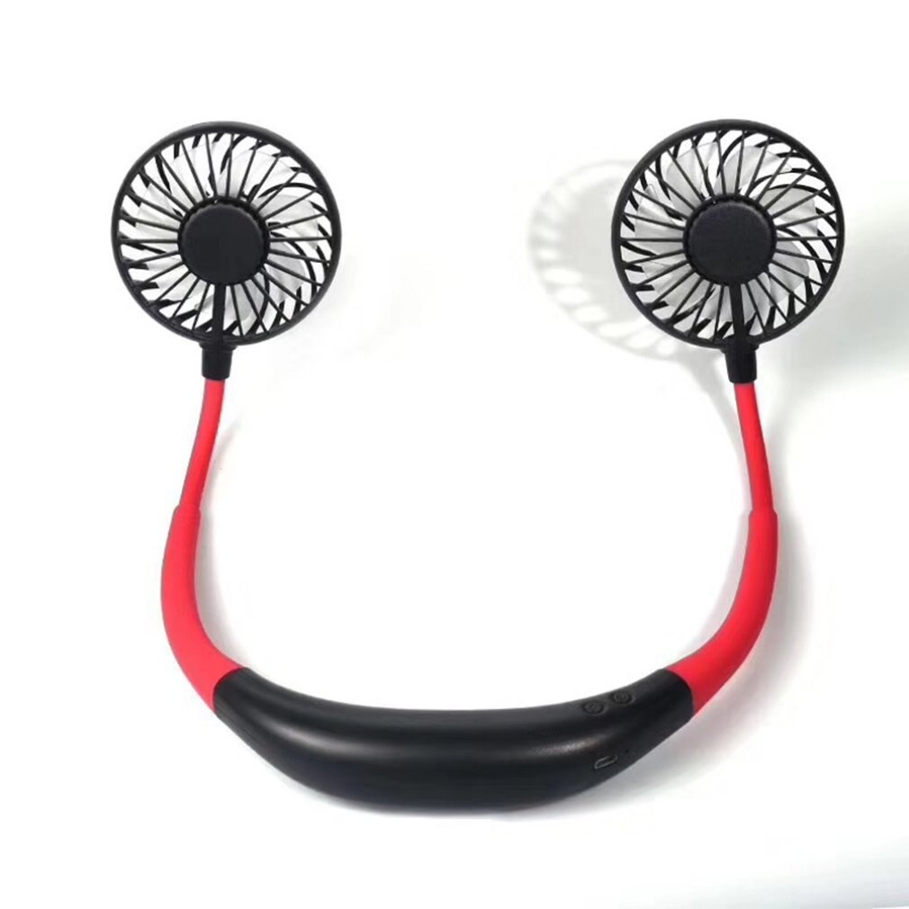 7-leaf sports wear hanging neck fan Lazy Wear Portable Fan Plastic 360 Degree Rotation Refrigeration Air cooler: black