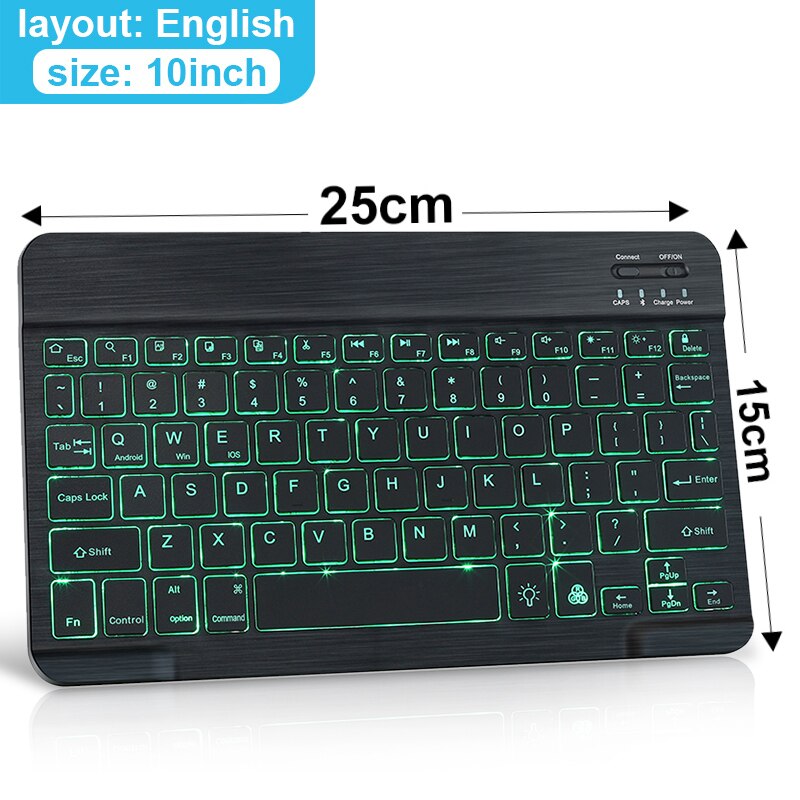 LED bezprzewodowa klawiatura Bluetooth klawiatura i mysz RGB hiszpański Mini podświetlenie rosyjska klawiatura do telefonu Tablet ipad pro 11: EN keyboard Only