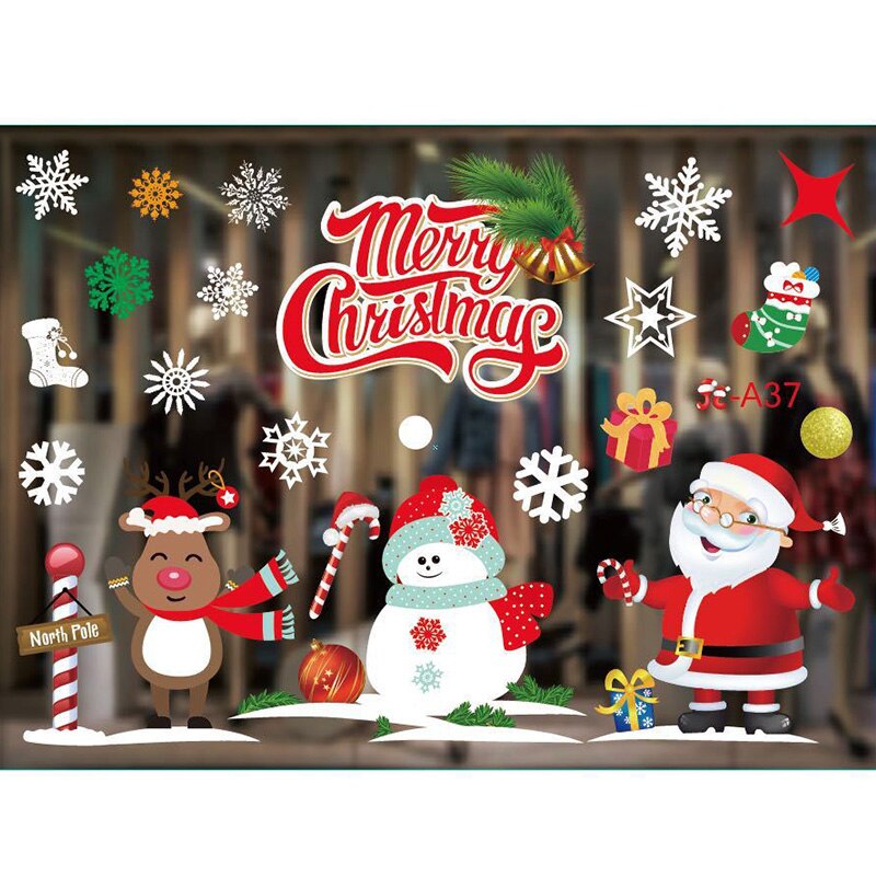 Large Merry Christmas Wall Sticker Stylish Santa Window Room Decoration PVC Year Home Decor Removable