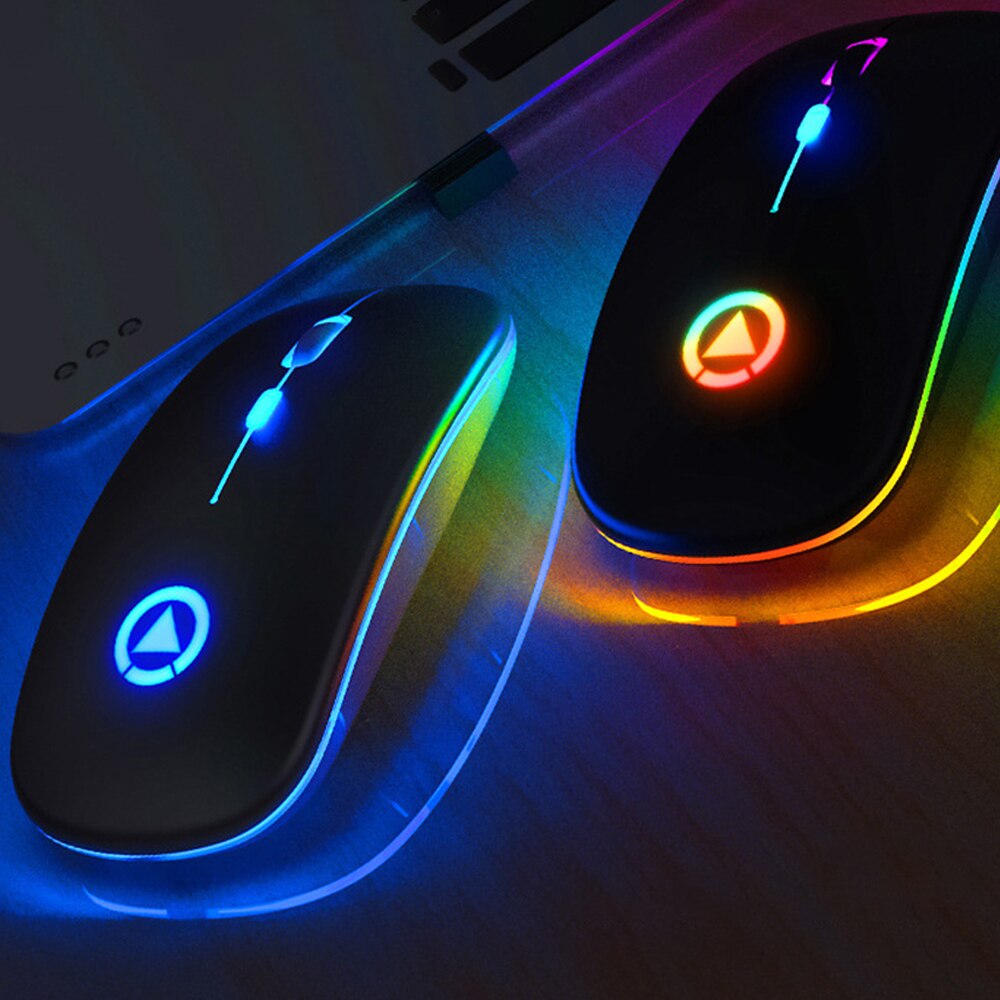 Ratón inalámbrico ultradelgado con luces LED de colores, ratón óptico ergonómico para juegos, recargable, silencioso, USB, para PC y portátil