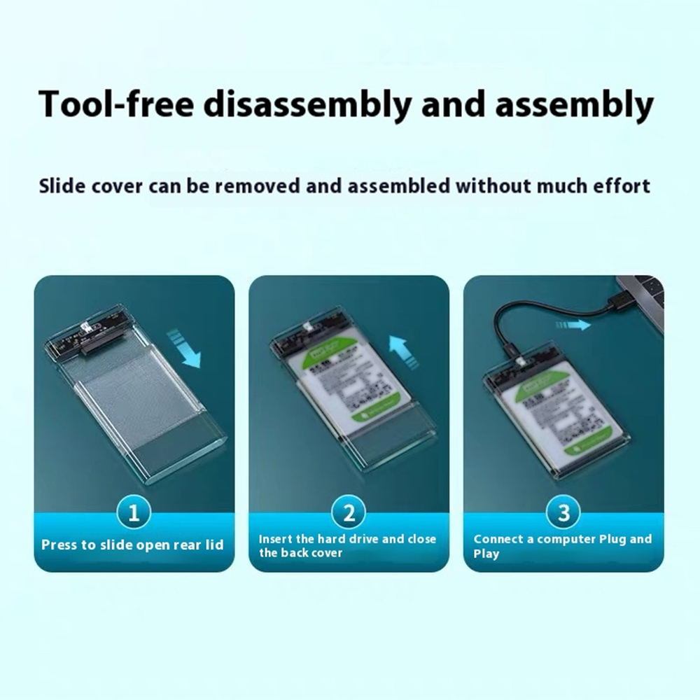2.5'' External Hard Drive Enclosure USB 3.0 / 3.1 Type C to SATA III HDD Adapter 5Gbps Tool Free Clear External Hard Drive Case