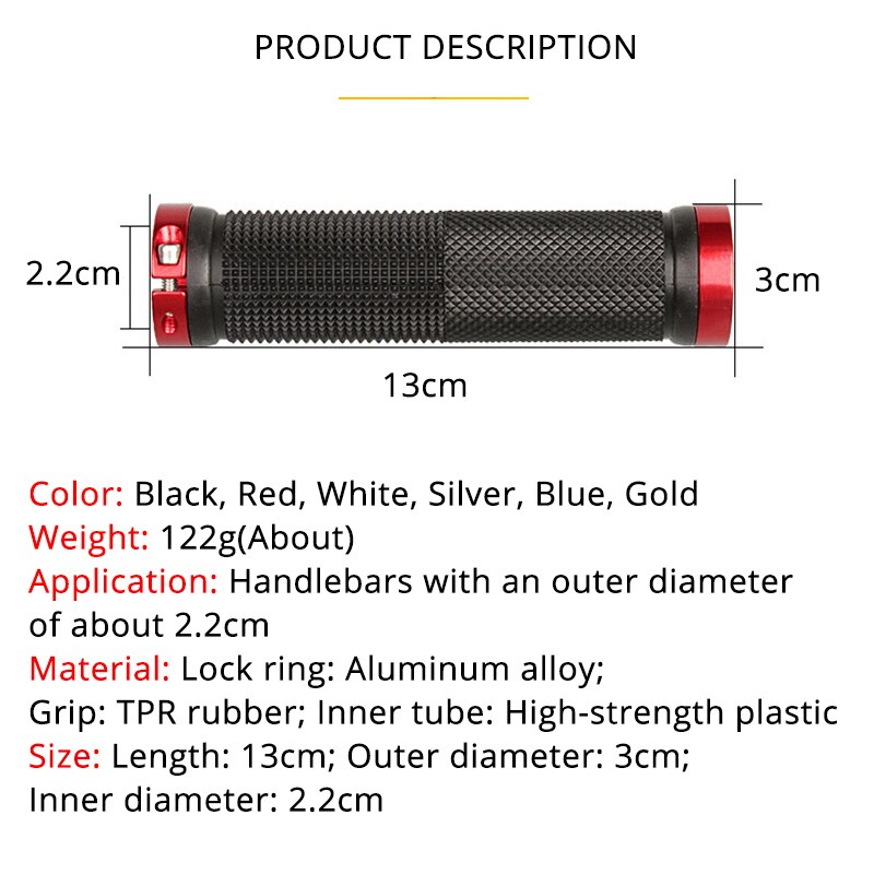 Empuñaduras de bicicleta de aleación de aluminio antideslizantes de goma MTB, empuñaduras de manillar de bicicleta BMX, empuñadura de bicicleta de montaña, manillares, piezas de ciclismo