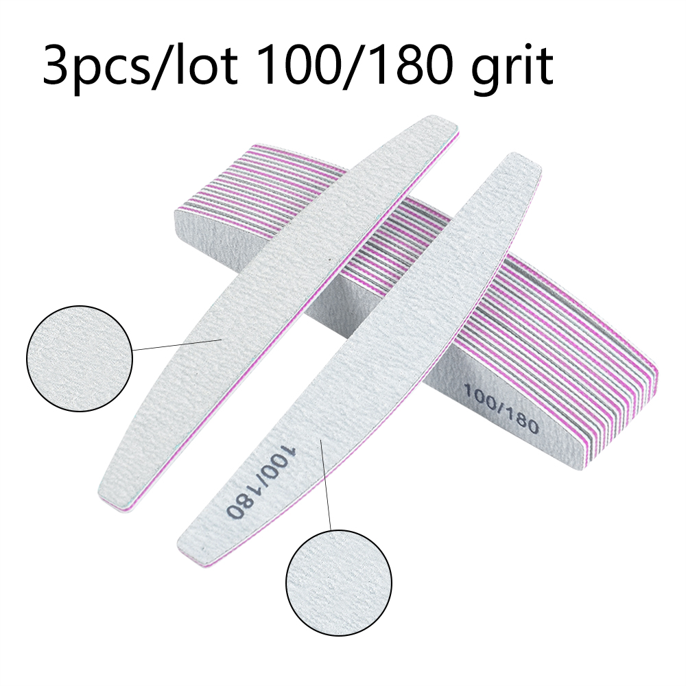 Dubbelsidig nagelfil 80/100/180 sandpappersmaterial nagelslipning polerfilar halvmåne manikyrutrustningsverktyg: 3 st 180 grus
